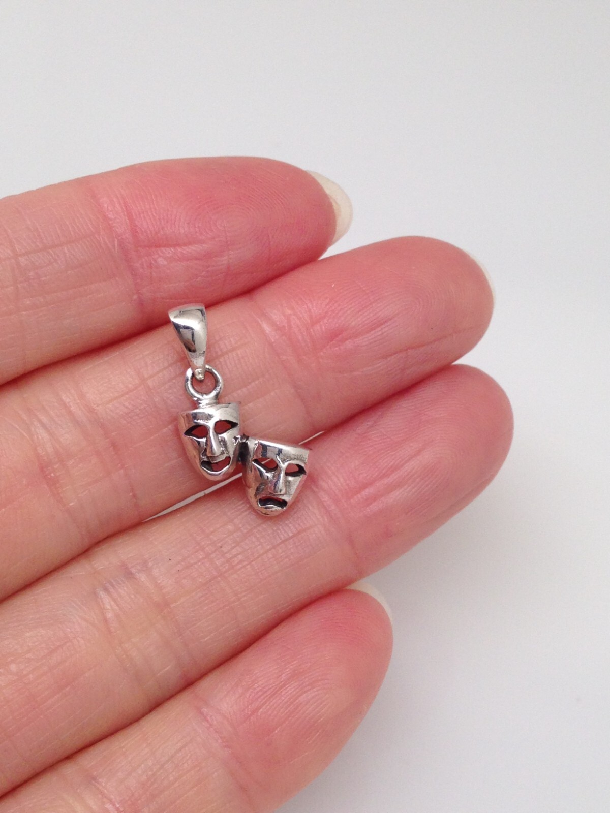 925 Sterling Silver Comedy & Tragedy Pendant Tiny Dainty 12mm /20mm Men Women