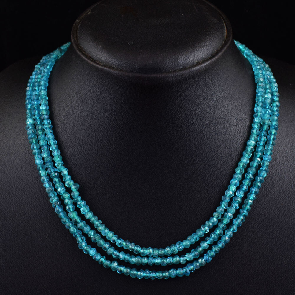 275 Cts Natural 3 Strand Blue Apatite Oval Shape Beads Womens Necklace JK-21E369