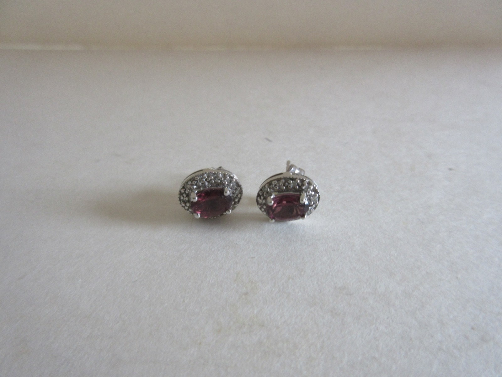 JWBR 14K 14 Karat White Gold Pink or Red Gem & Diamond Stud Earrings ~ 1.9 gr