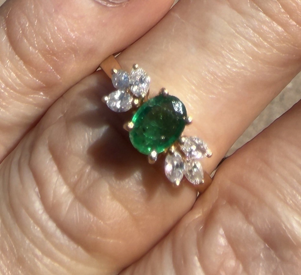 14k Yellow Gold Emerald Diamond Ring