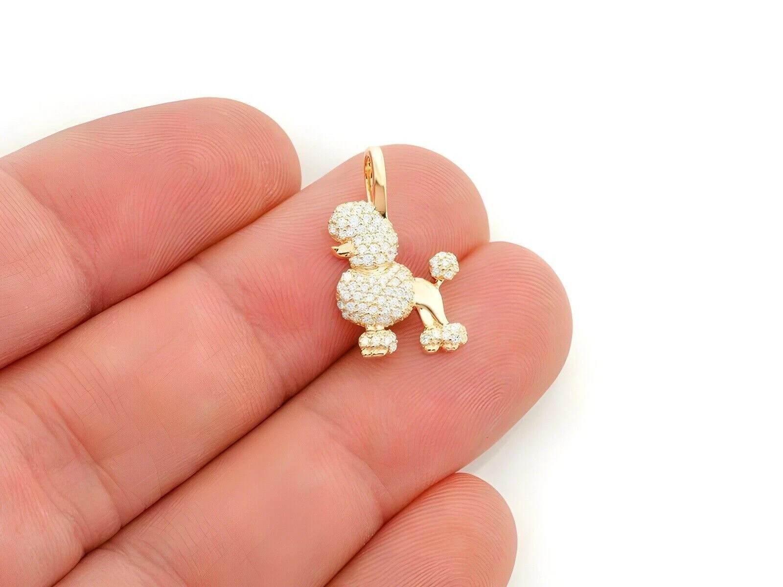Women’s Poodle Dog Pendant 0.05Ct Round Moissanite 14K Yellow Gold Plated Silver