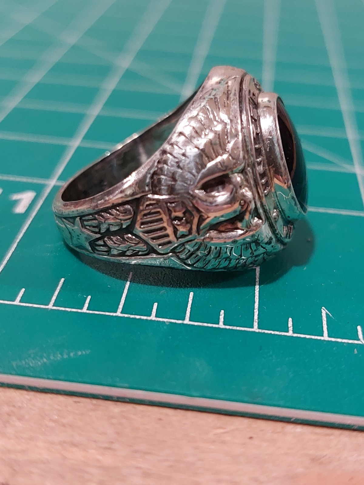 Sterling Silver United States Navy Ring Blue Stone Size 9 USN Vintage
