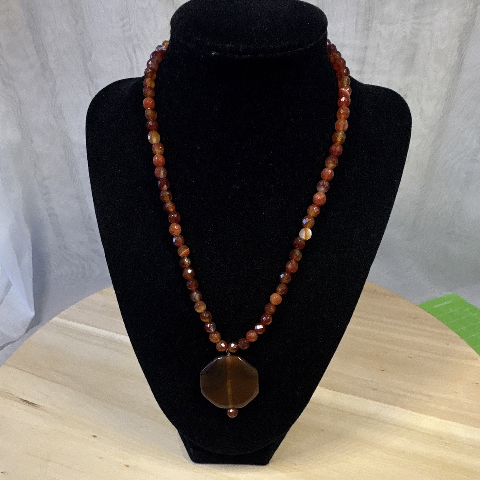 Carnelian Beaded Necklace, 925 clasp and extender 18in long plus pendant