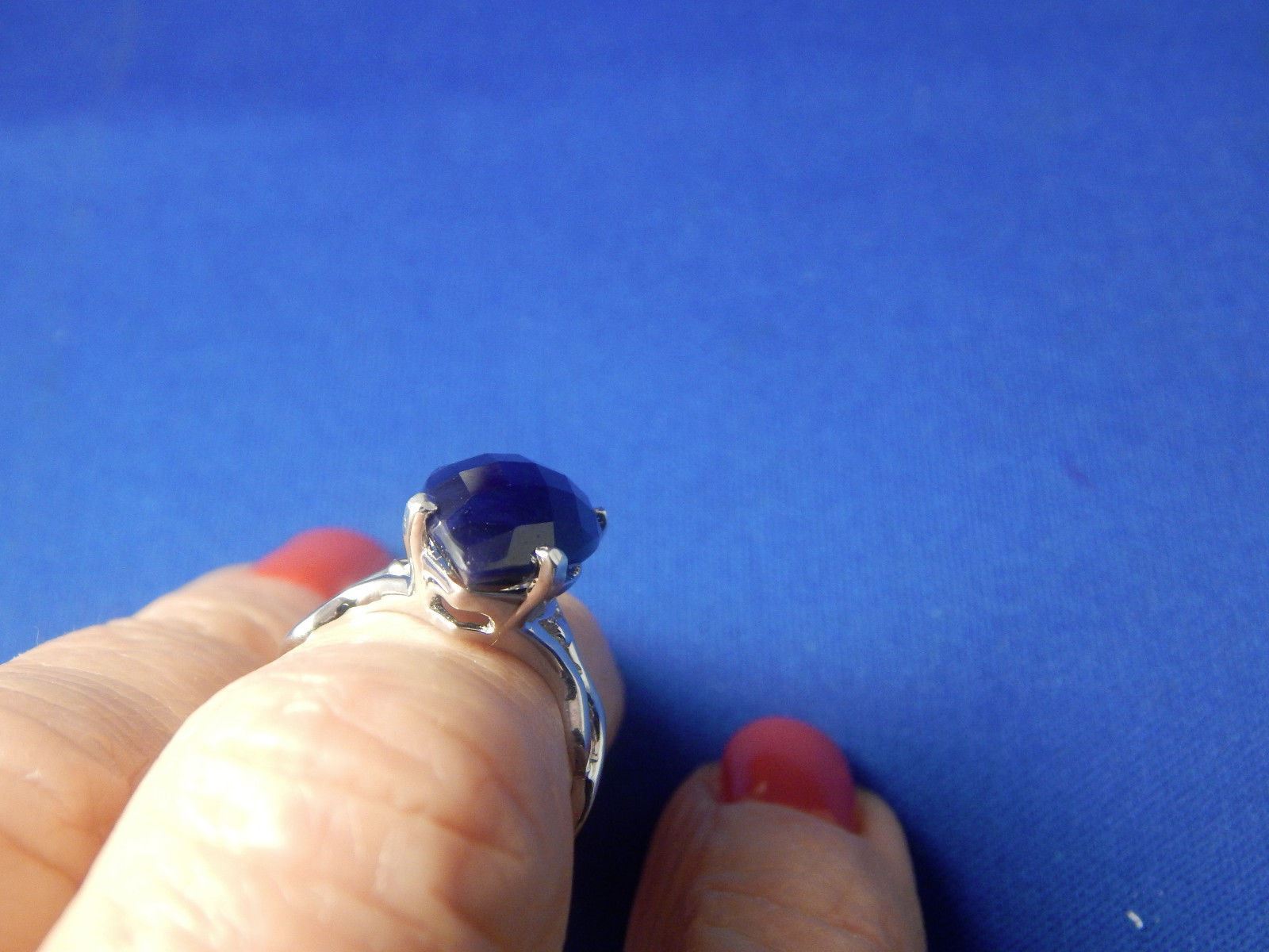 925 Sterling Silver 10.35ct Marquise Dark Blue Sapphire Ring Free Sizing