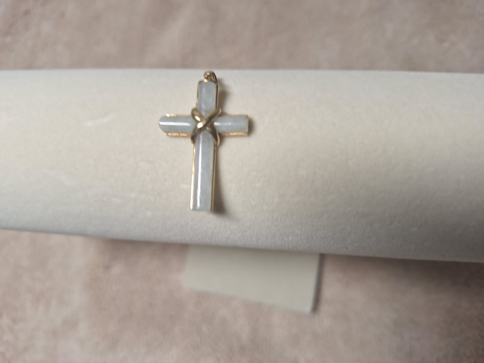 14k green jade cross pendant charm 1.5 tall chain not included