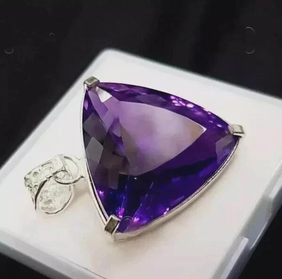 Natural Purple Sapphire 18 Ct Trillion Cut 925 Solid Silver Pendant Gemstone