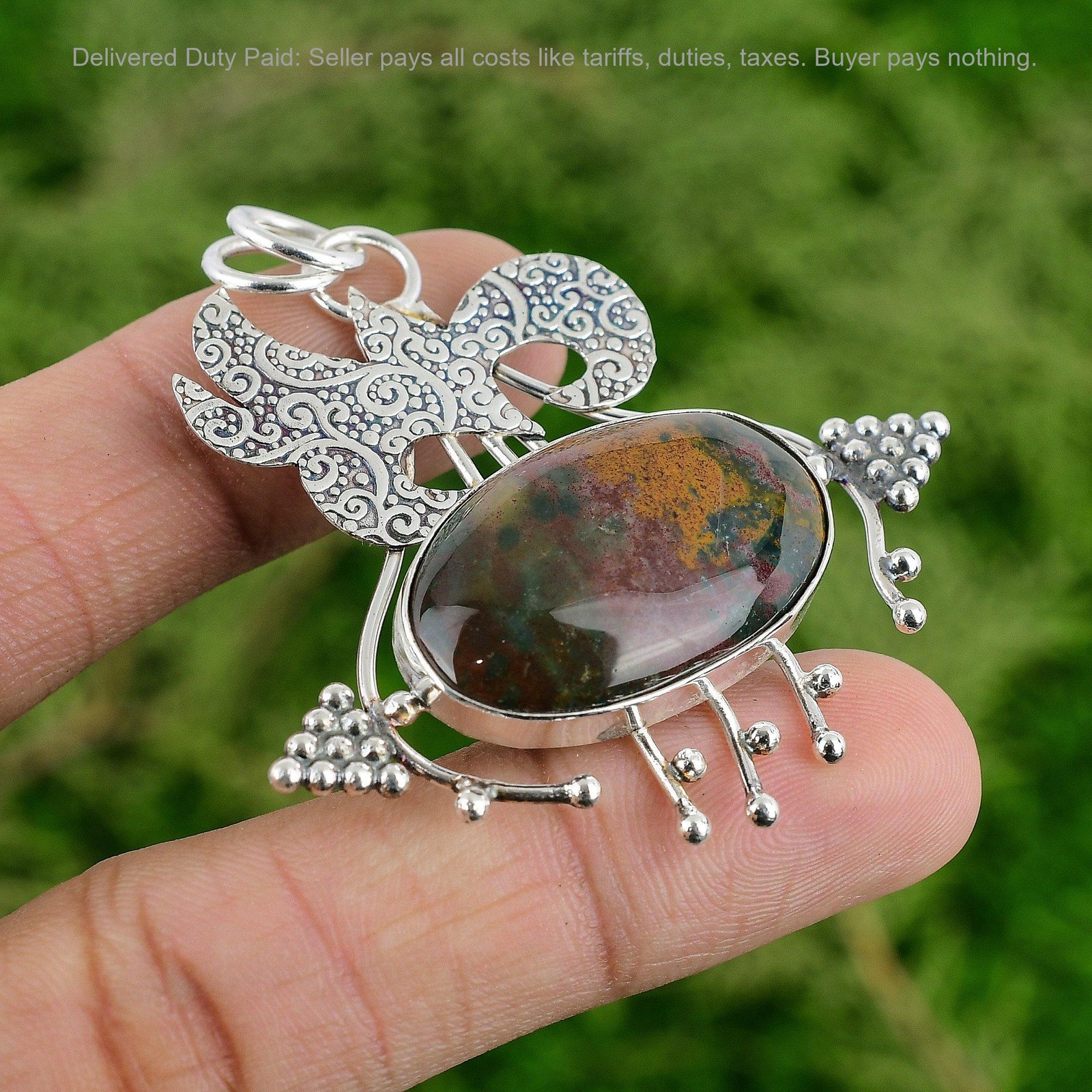 Natural Bloodstone Bezel March Birth Anniversary New Pendant 925 Sterling Silver