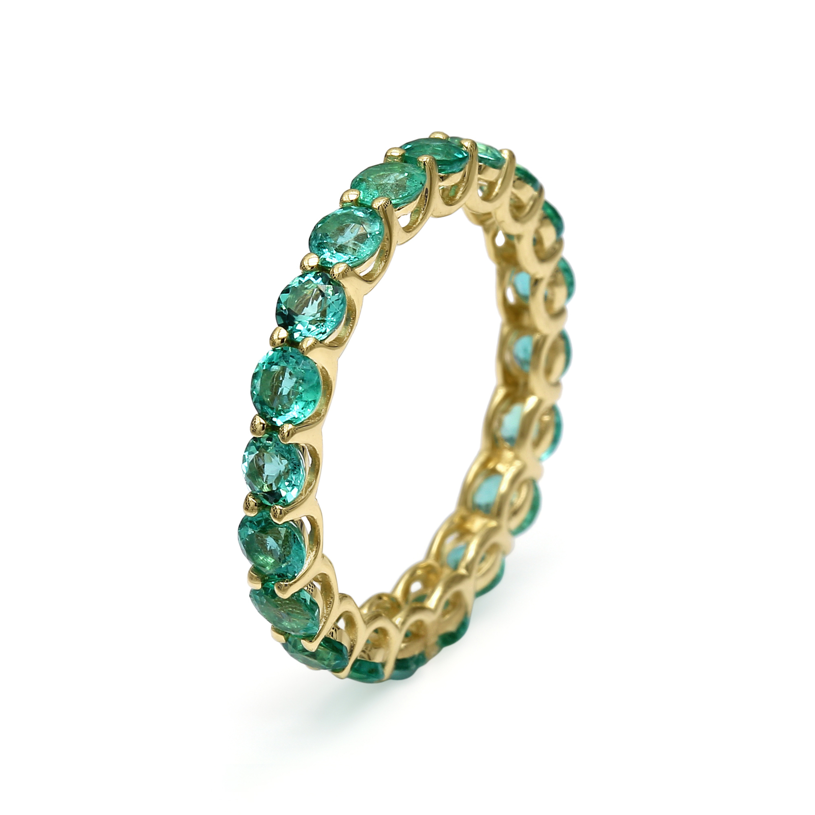14K Yellow Gold – 2.01 TCW Emerald, Green, Eye Clean Eternity Ring Round Jewelry
