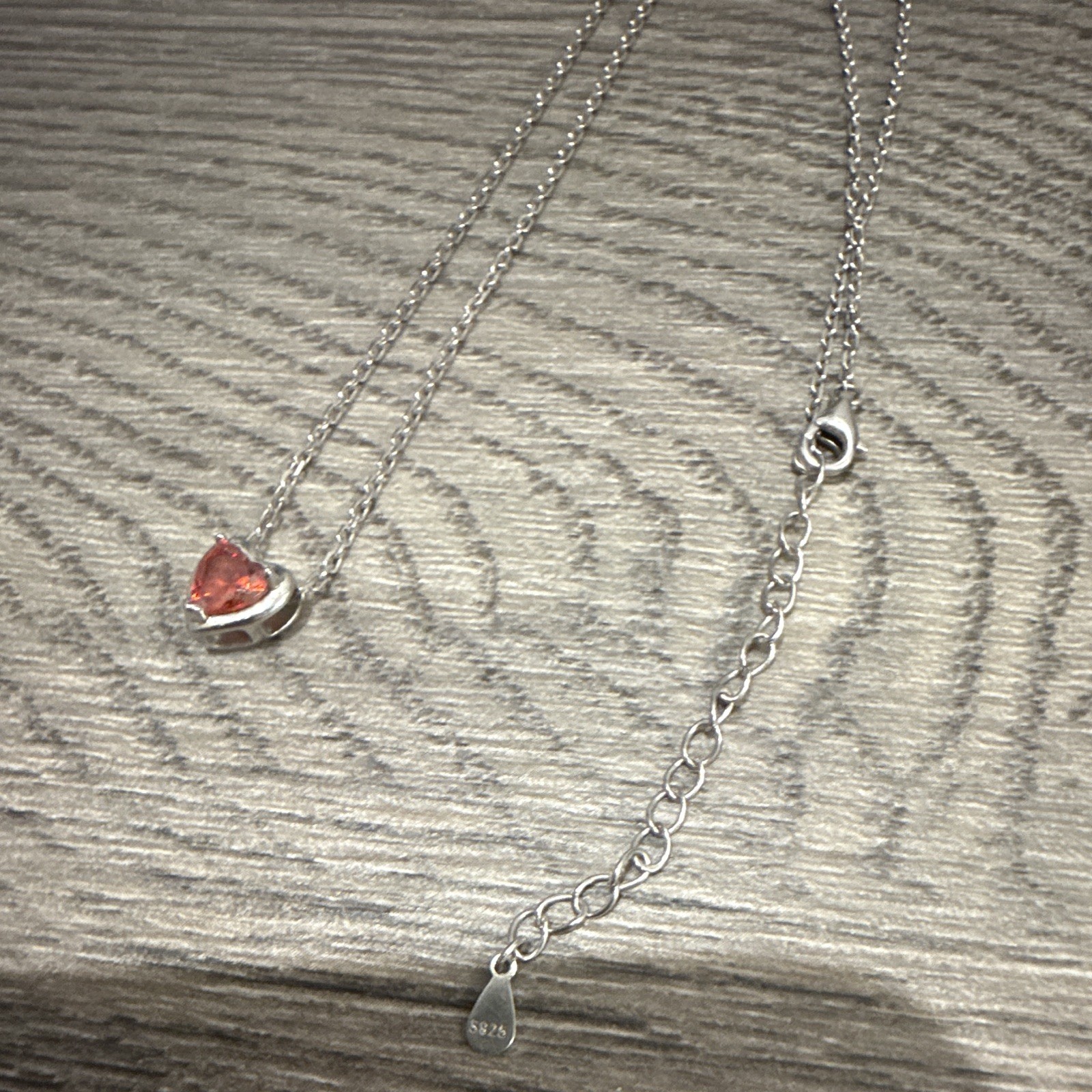 925 Sterling Silver Red Heart Pendant Necklace 16-18in Adjustable Cable Chain