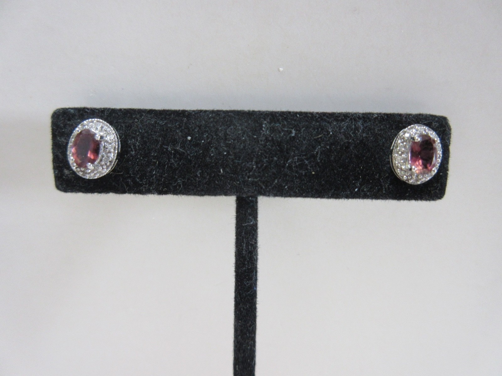 JWBR 14K 14 Karat White Gold Pink or Red Gem & Diamond Stud Earrings ~ 1.9 gr