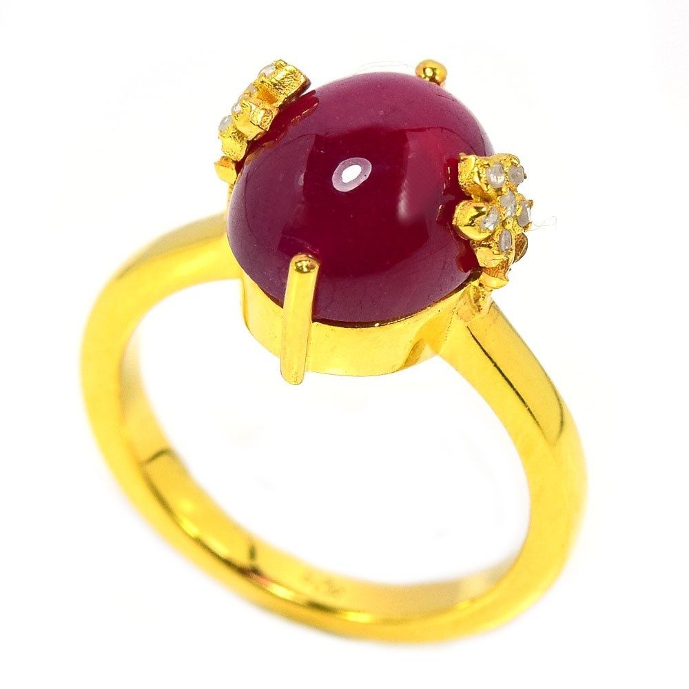 925 STERLING SILVER RING GENUINE PINK RED RUBY OVAL CABACHON GEMSTONE SIZE 6.25