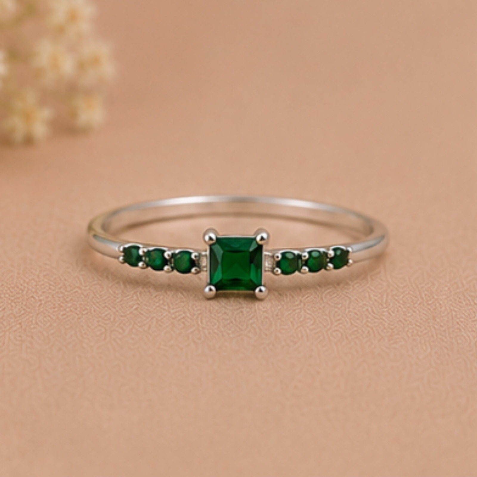 925 Sterling Silver Green Stone Ring Green Gemstone Promise Gift Ring