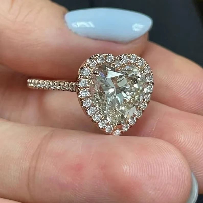 3.5 Ctw Heart Cut Created Diamond 14K Rose Gold Finish Halo Engagement Ring