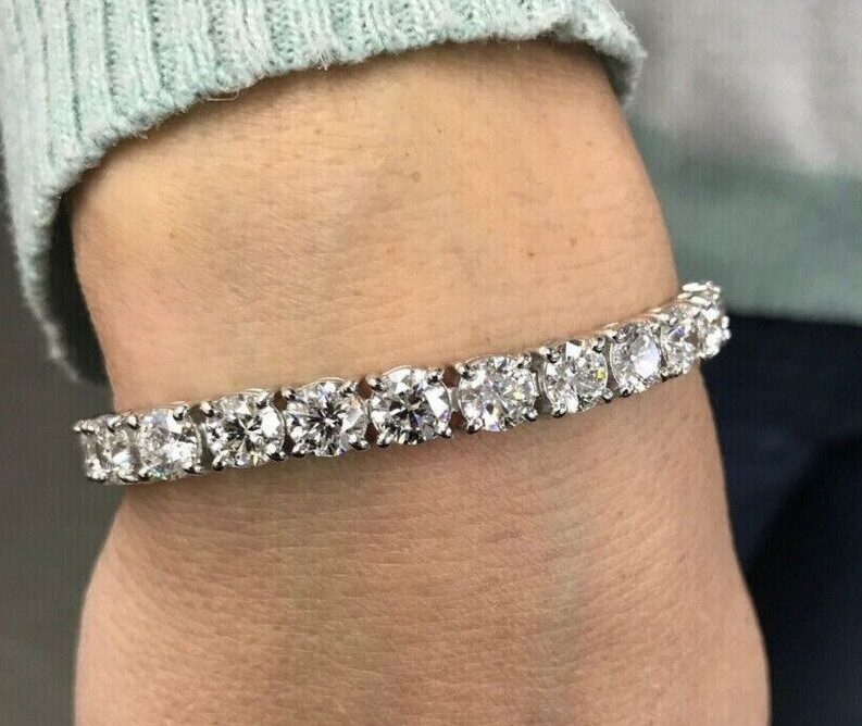 RARE Certified 6.5mm White Diamond Tennis Bracelet-Great Luster 925 Silver-VIDEO