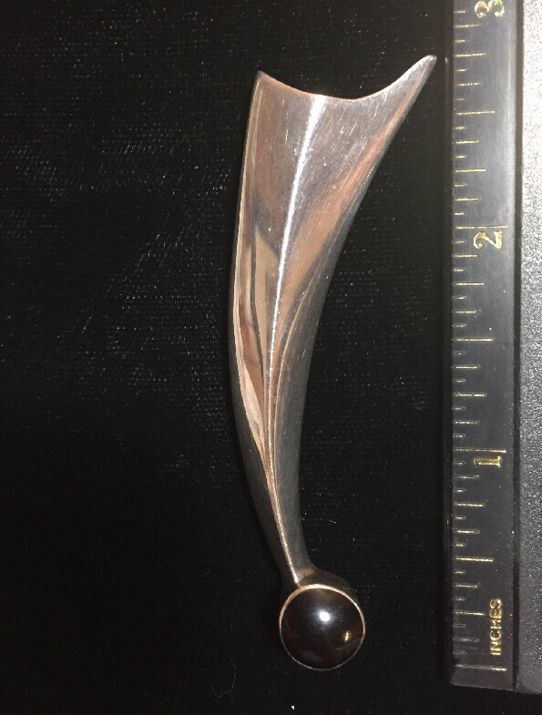 Vintage Modern Designer Sterling Onyx Brooch Signed