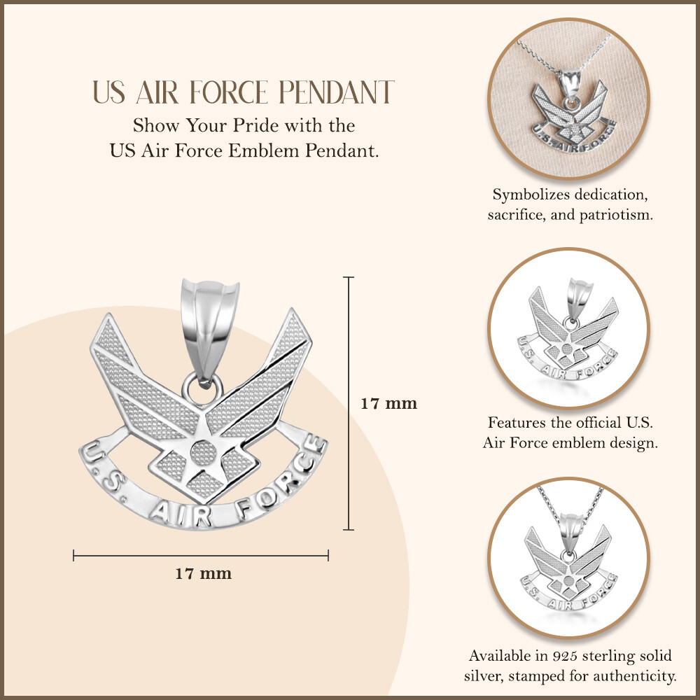 Silver United States Air Force Emblem Officially Licensed Pendant Necklace