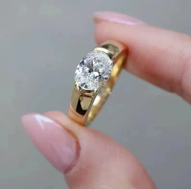 2Ct Oval Cut Lab Created Diamond Engagement Wedding Ring 14K Yellow Gold Plated