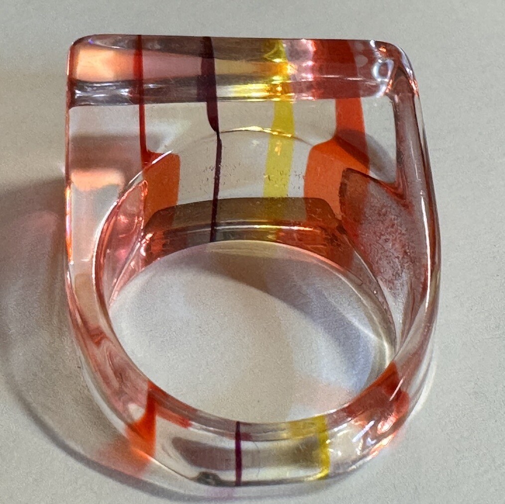 Vintage Lucite Brilliant Color Pink, Coral , Yellow, Red Ring Size 8.5
