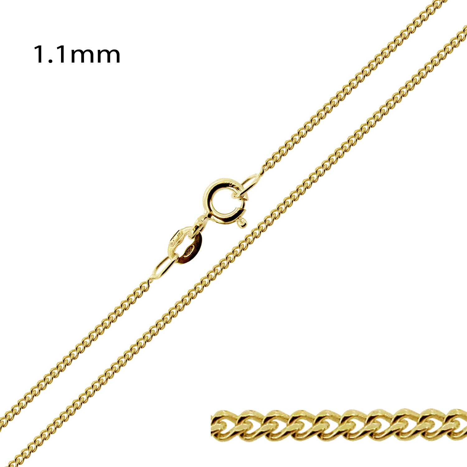 375 9ct Yellow Gold 14, 16, 18, 20, 22, 24, inch Curb Chain Necklace Gift