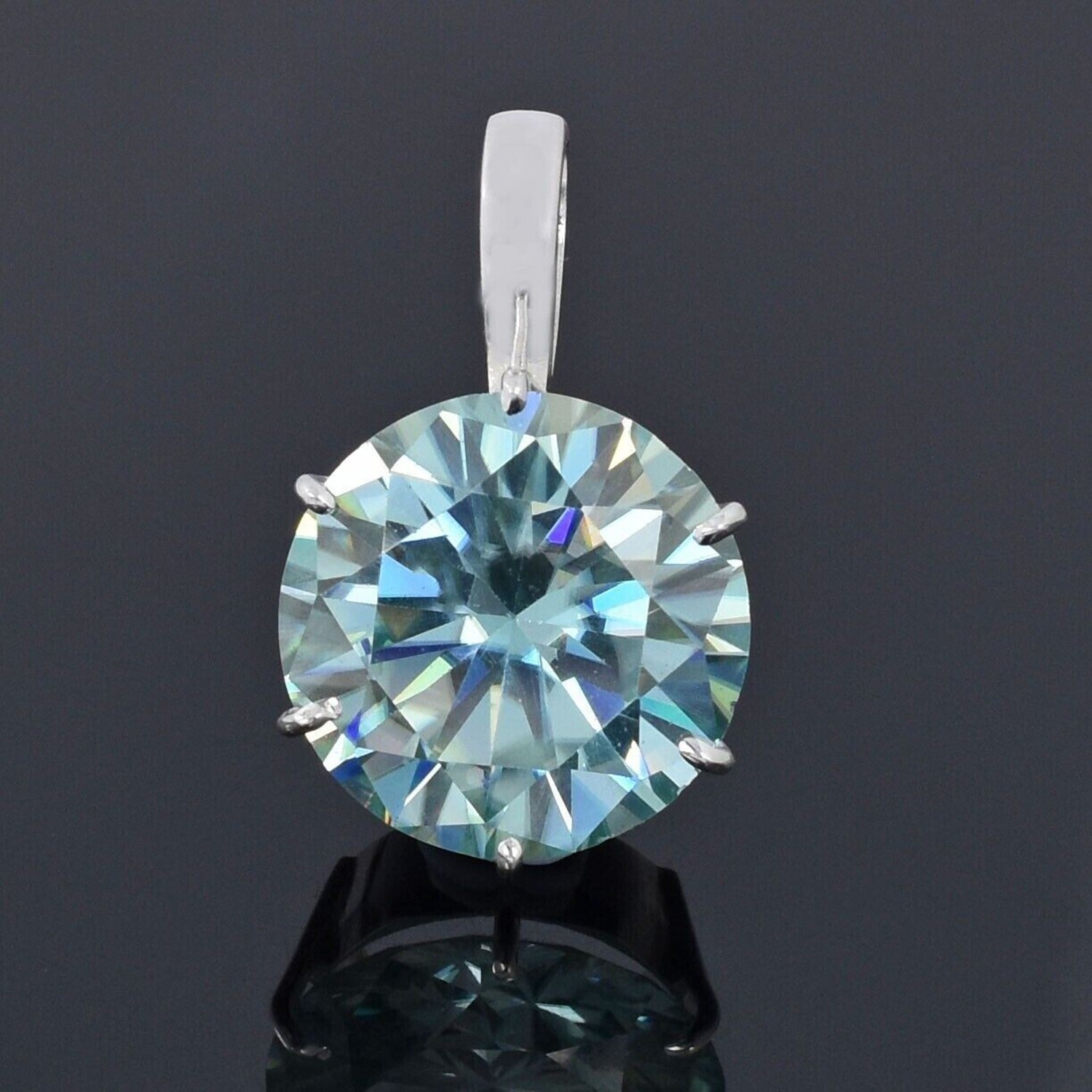 Sterling Silver 10.35 Ct Blue Lab Grown Round Cut Diamond Pendant – Dainty