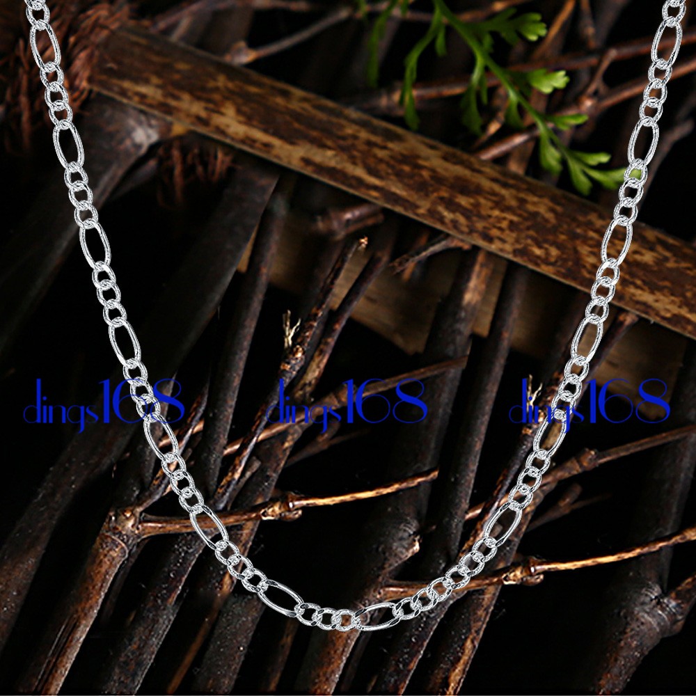 Unisex Genuine 925 Sterling Silver 26″ 3.8mm Italian Figaro Chain Necklace E139
