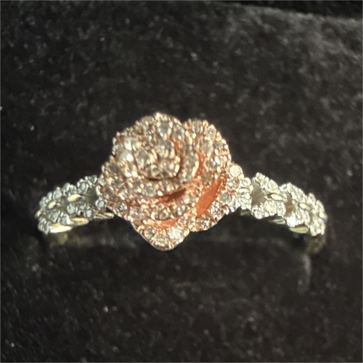 10K Rose & White Gold Diamond Flower Cluster Cocktail Ring Size 7 Signed