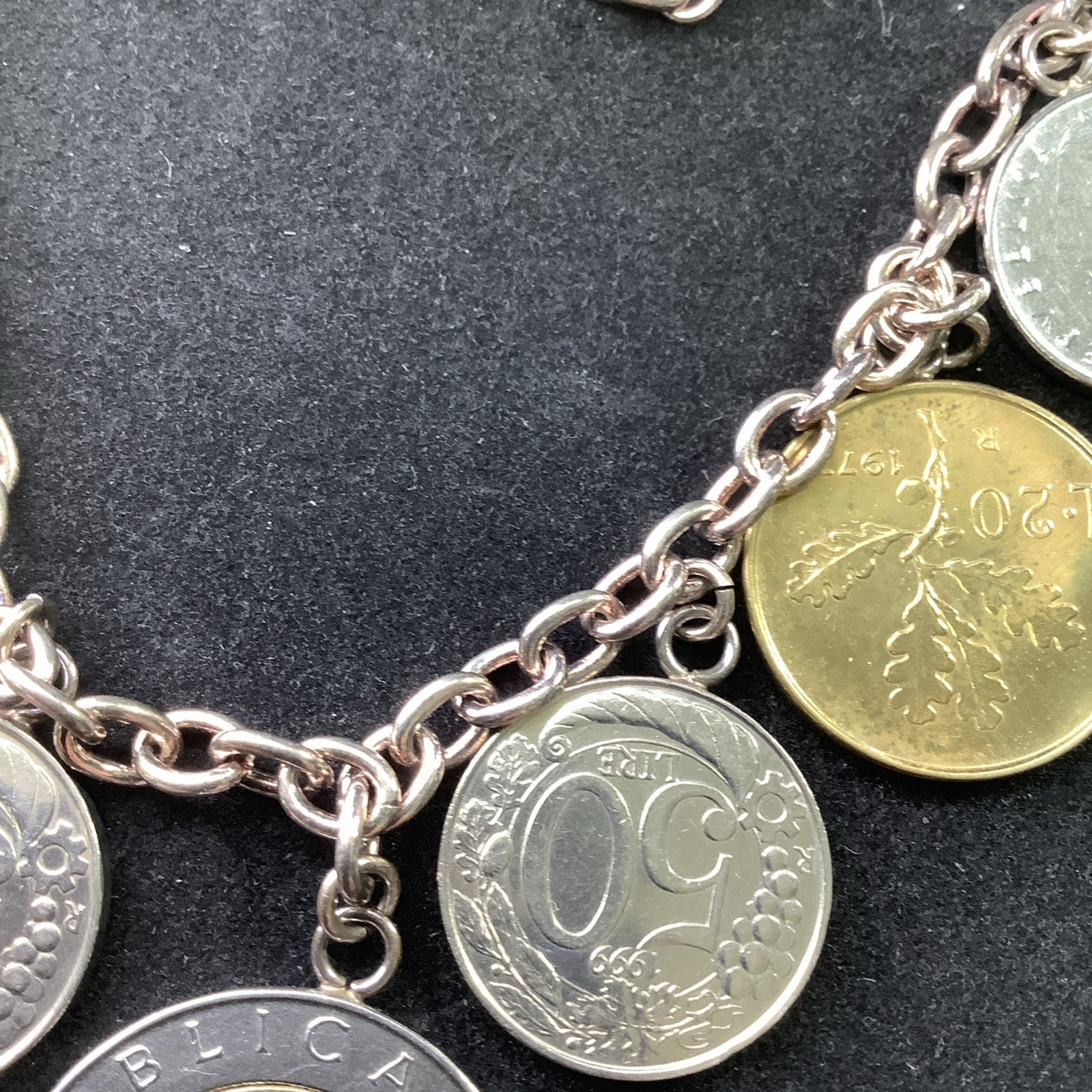 Milor Italy 925 Silver Lira 9 Coin Chain Necklace A-50