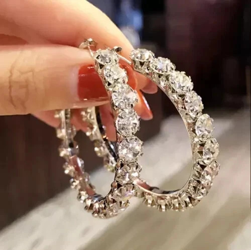 2.40Ct Lab Created Diamond Women’s Huggie Hoop Earrings 14K White Gold Plated
