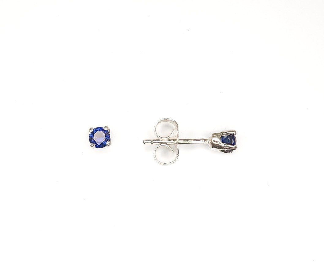 3 mm Round Created Blue Sapphire Sterling Silver Small Stud Post Earrings