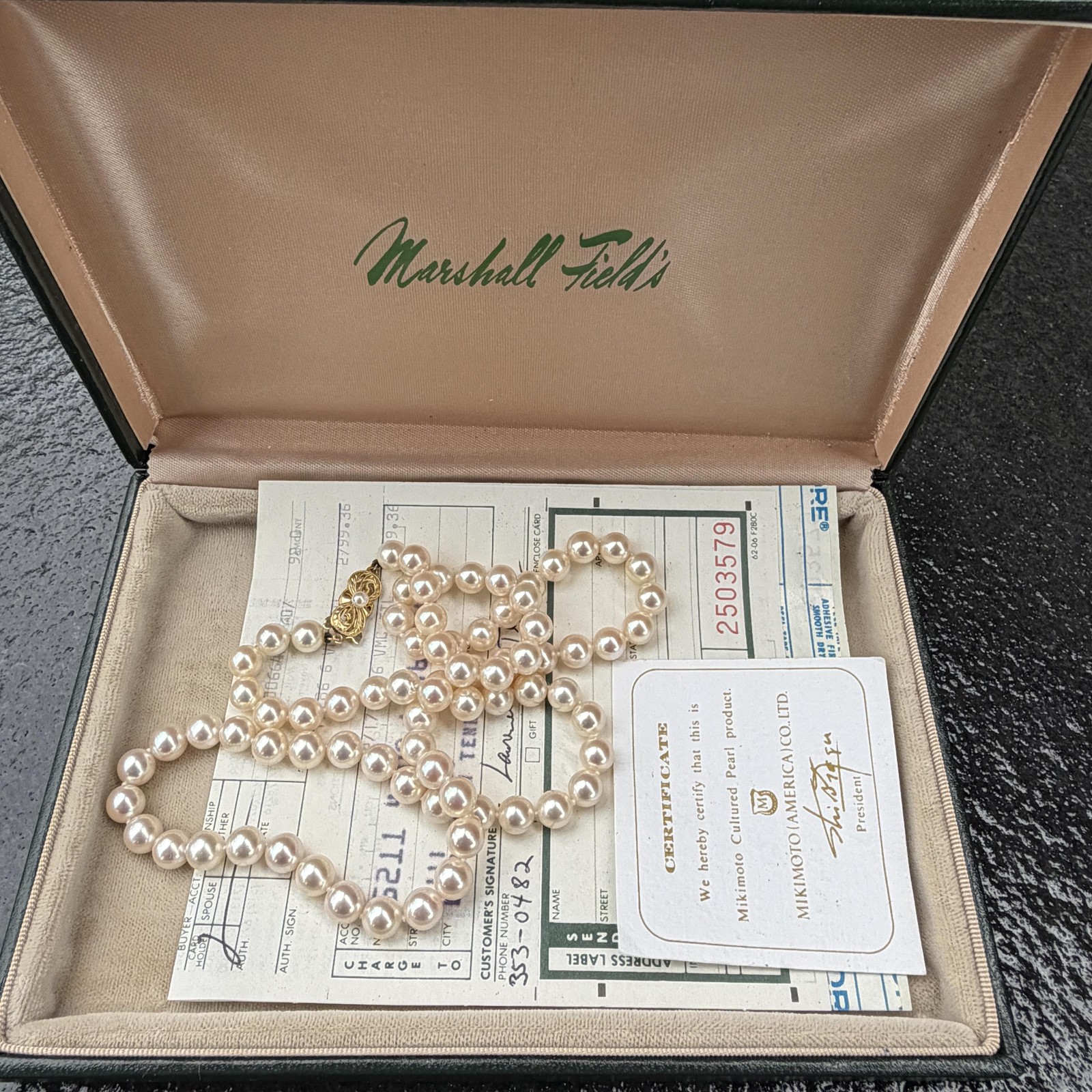 Mikimoto 18k Yellow Gold Clasp 24″ Akoya Pearl Strand Necklace 7-7.5mm Box
