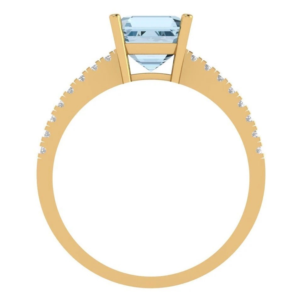 3.55 Ct Asscher Cut Aquamarine Engagement Ring 14k Solid Yellow Gold