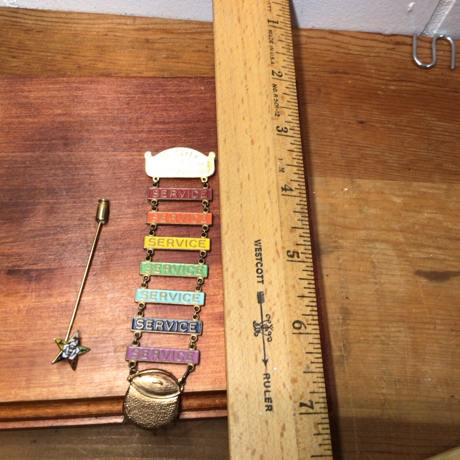 Vintage Gold Tone Pins Masonic Rainbow Girl Jewelry Merit Ribbon
