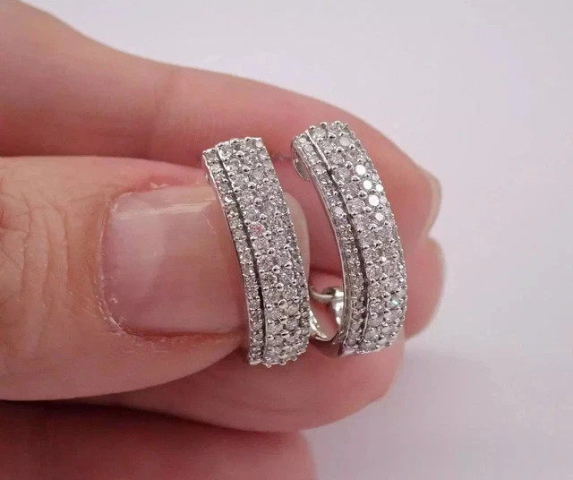 2Ct Lab-Created Round Cut Diamond Hoop Earrings 14K White Gold Finish
