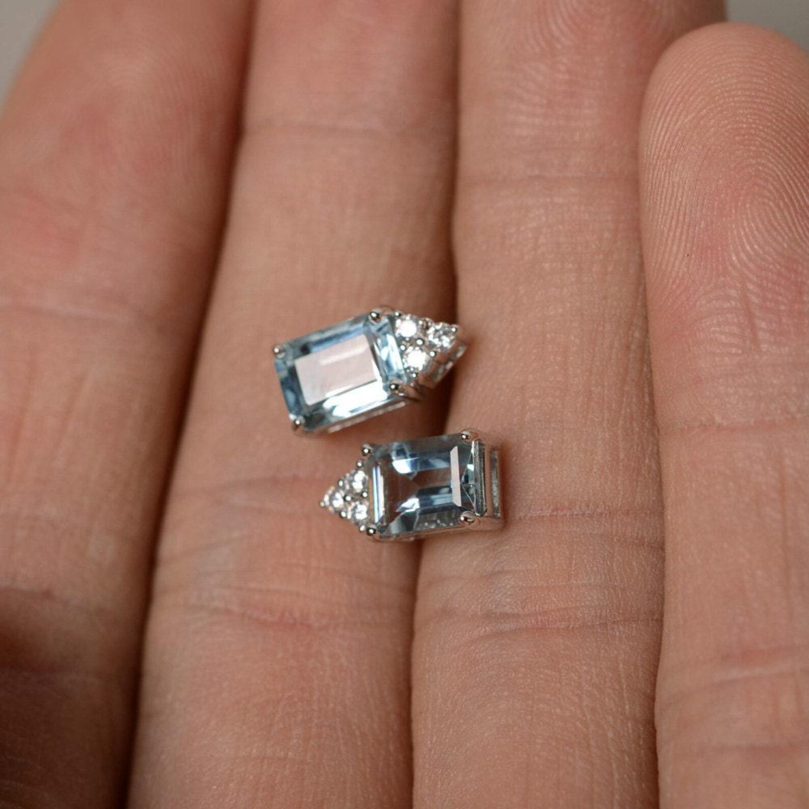 4.10 Ct Emerald Cut Natural Aquamarine Diamond Wedding Earring 14K White Gold