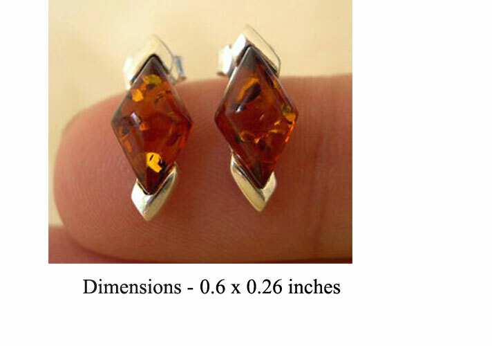 BALTIC CHERRY, HONEY or GREEN AMBER & STERLING SILVER STUD EARRINGS