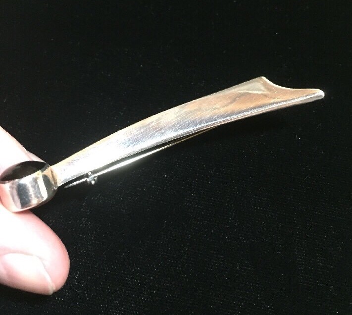 Vintage Modern Designer Sterling Onyx Brooch Signed