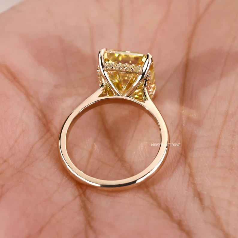 5.15 Ct Radiant Cut Yellow Sapphire & Diamond Wedding Ring 14K Rose Gold Size 8
