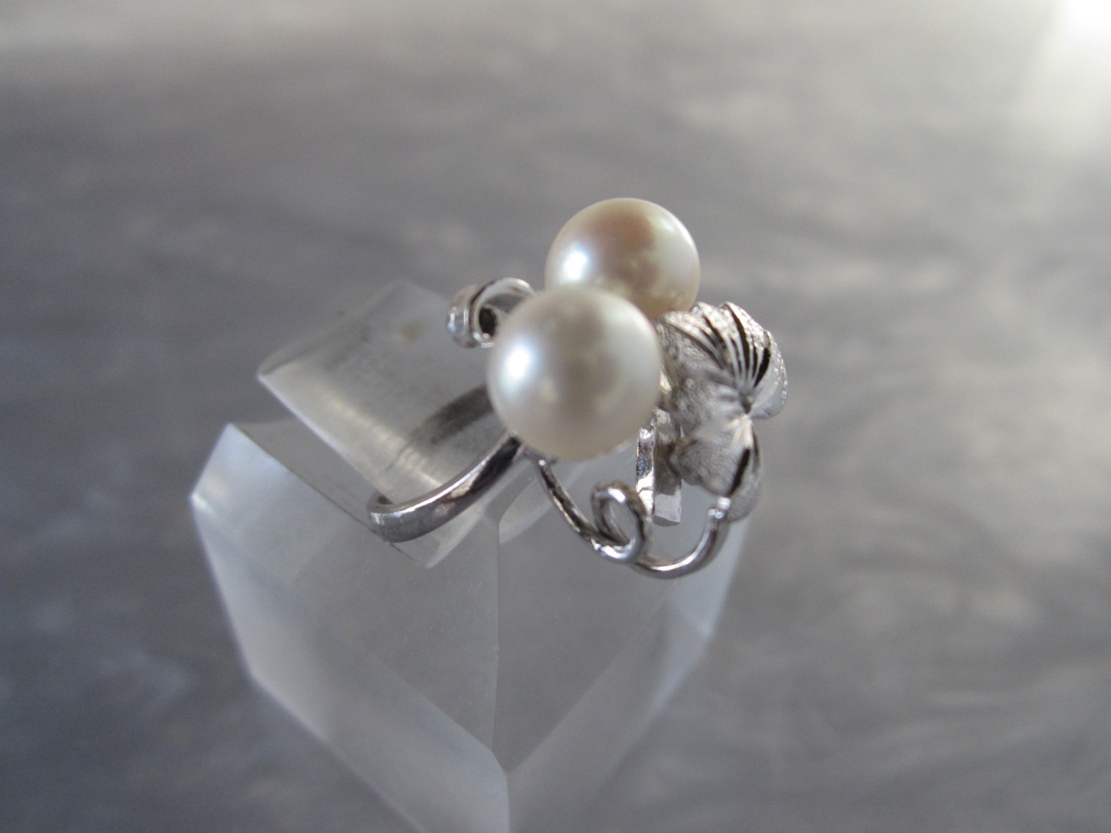 VINTAGE ORIGINAL MIKIMOTO AKOYA PEARL DIAMOND CUT SOLID STERLING SILVER RING