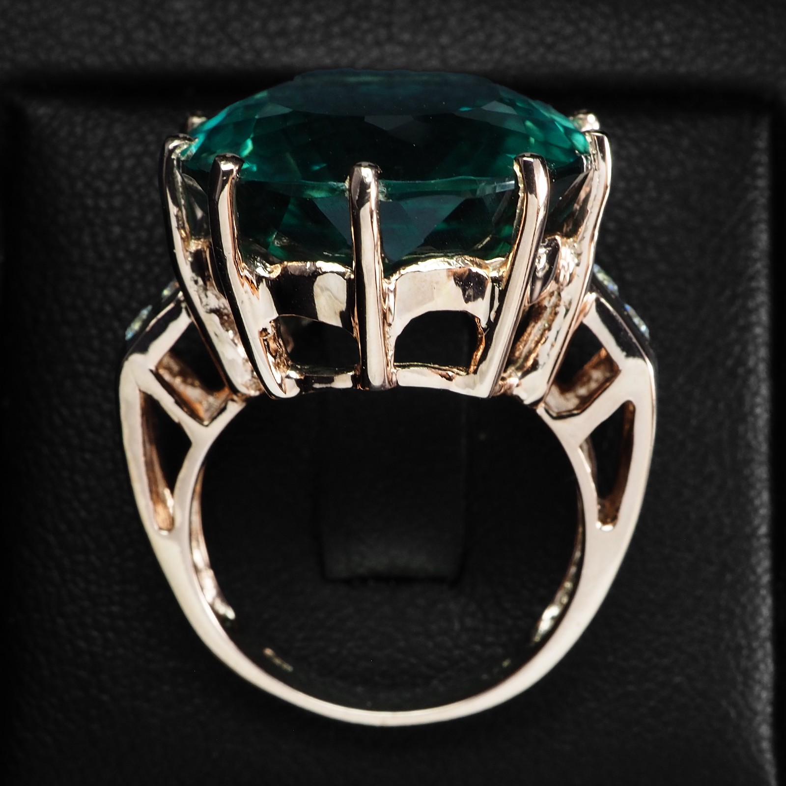Elysian Teal Green Tourmaline Oval 24.95Ct 925 Sterling Silver Rose Gold Rings