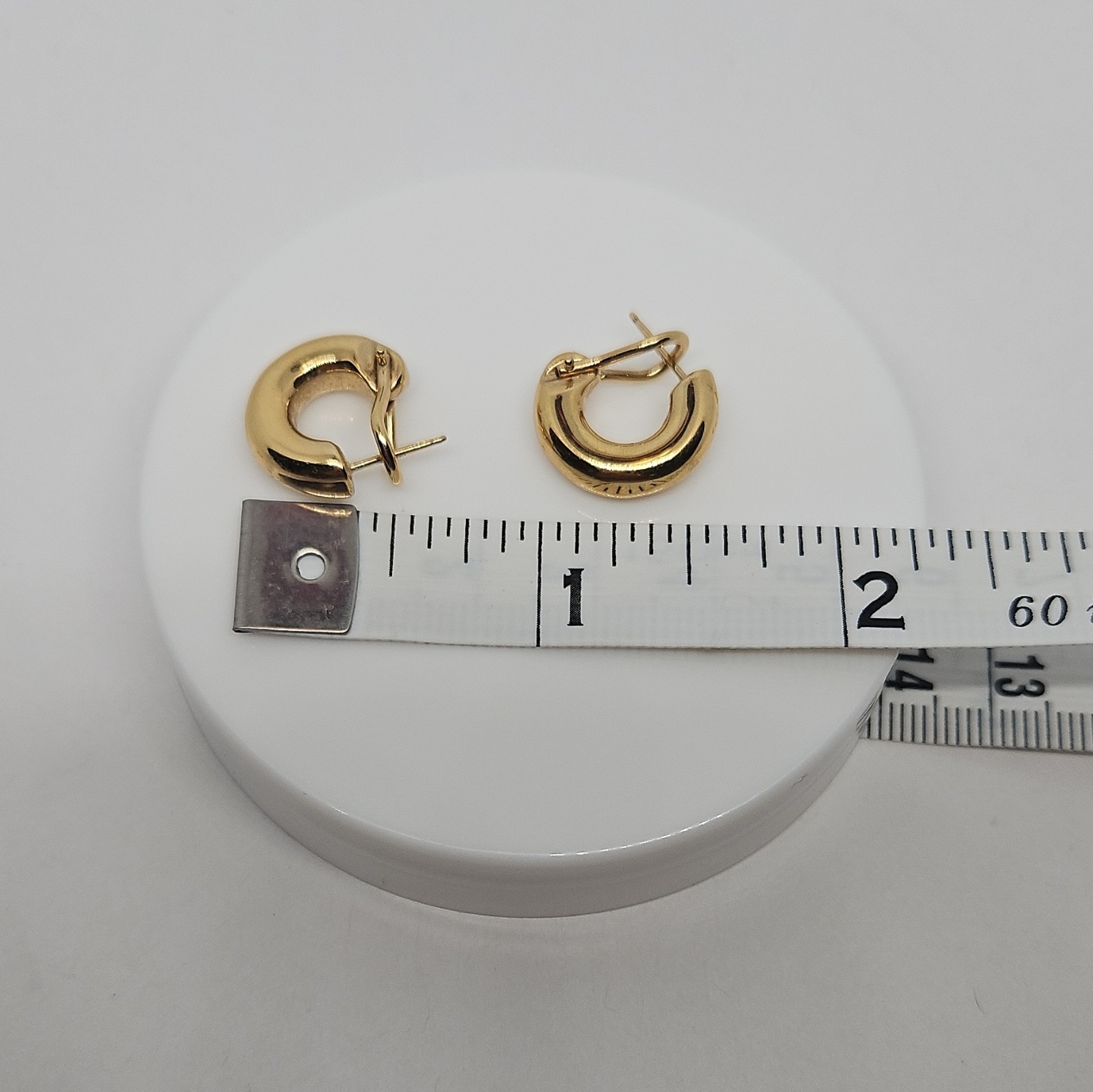Sleek 14k Yellow Gold Hoop Earrings Huggie Omega Back 4.8 mm width 6.1 mm height