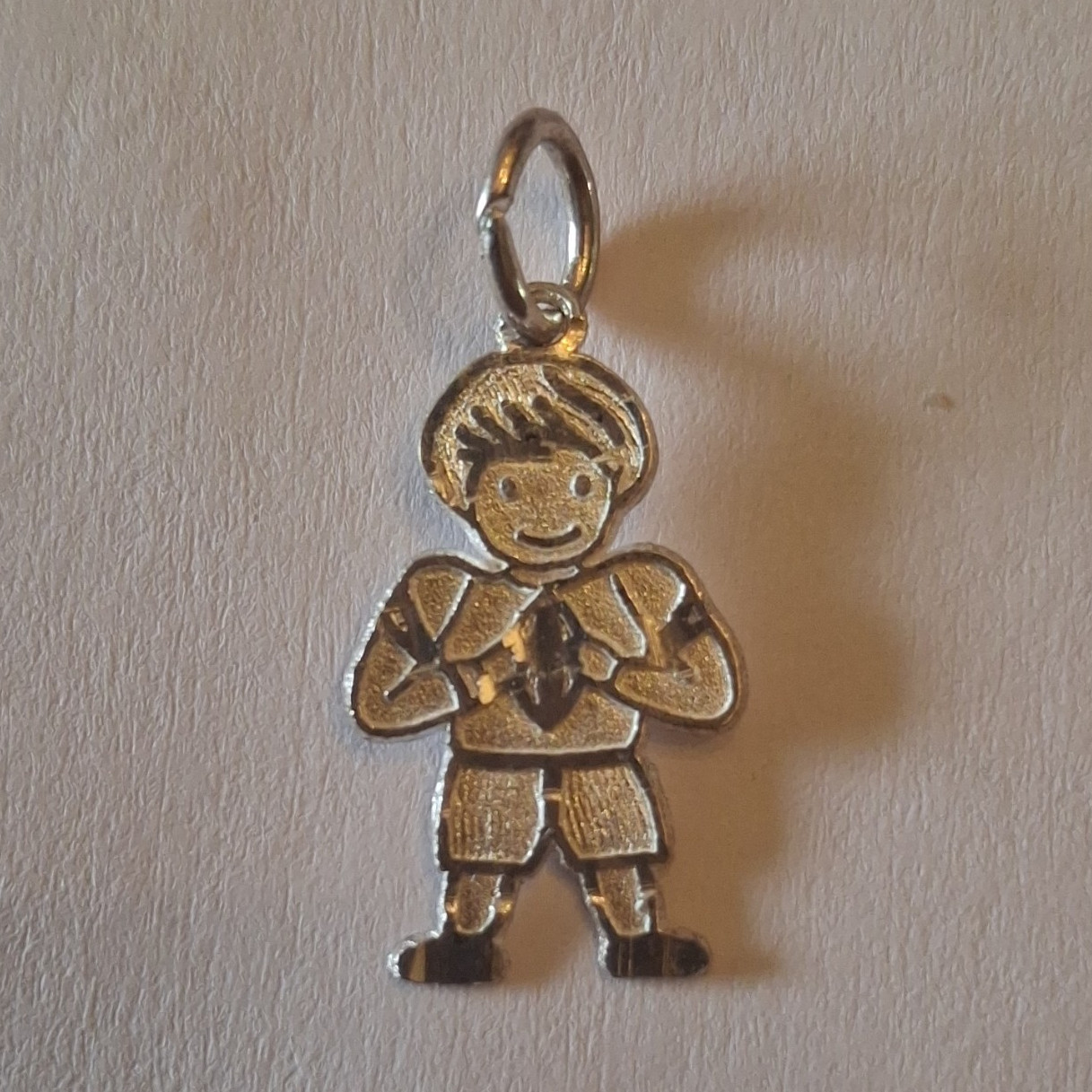 925 Sterling Silver Engraved Football Player Boy Pendant Charm, Silver, No Stone