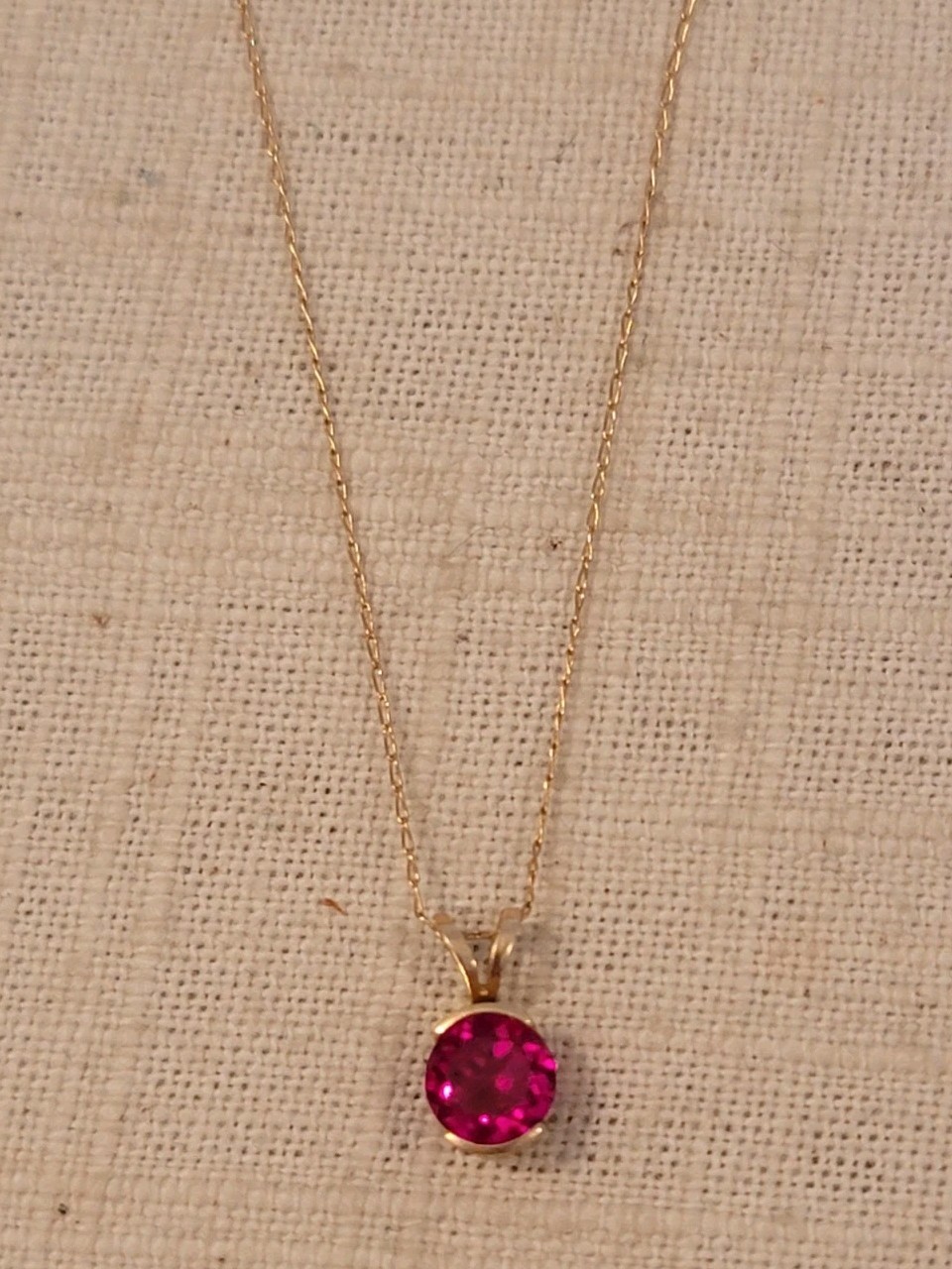 10k gold red/pink synthetic stone necklace