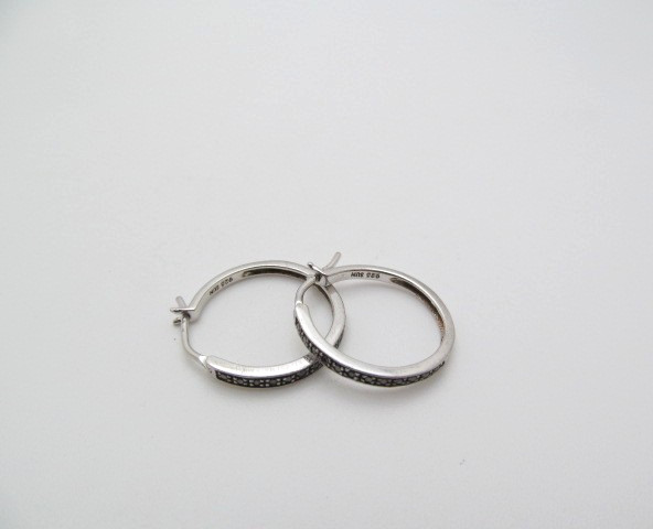 925 Sterling Silver Oxidized Black Micro Bead 2.25mm Wide Hoop Earrings .75 In