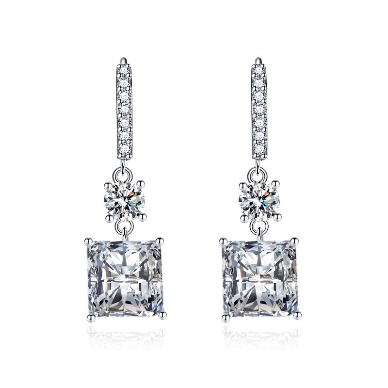 Square Yellow Blue Zircon Ear Buckle Stud Earrings Women Sparkling Ear Jewelry