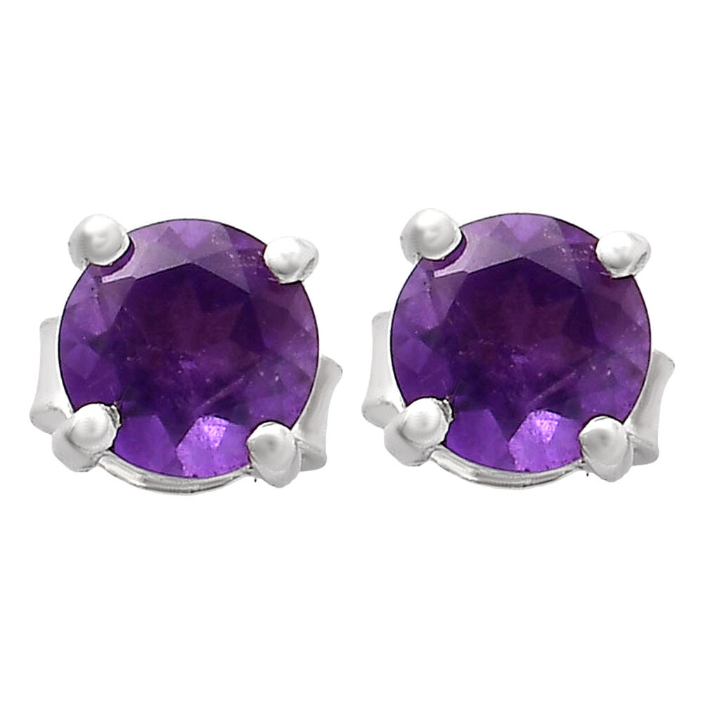 Natural Gemstones Round Shape 925 Silver Stud Earrings DGE1073 E-1017