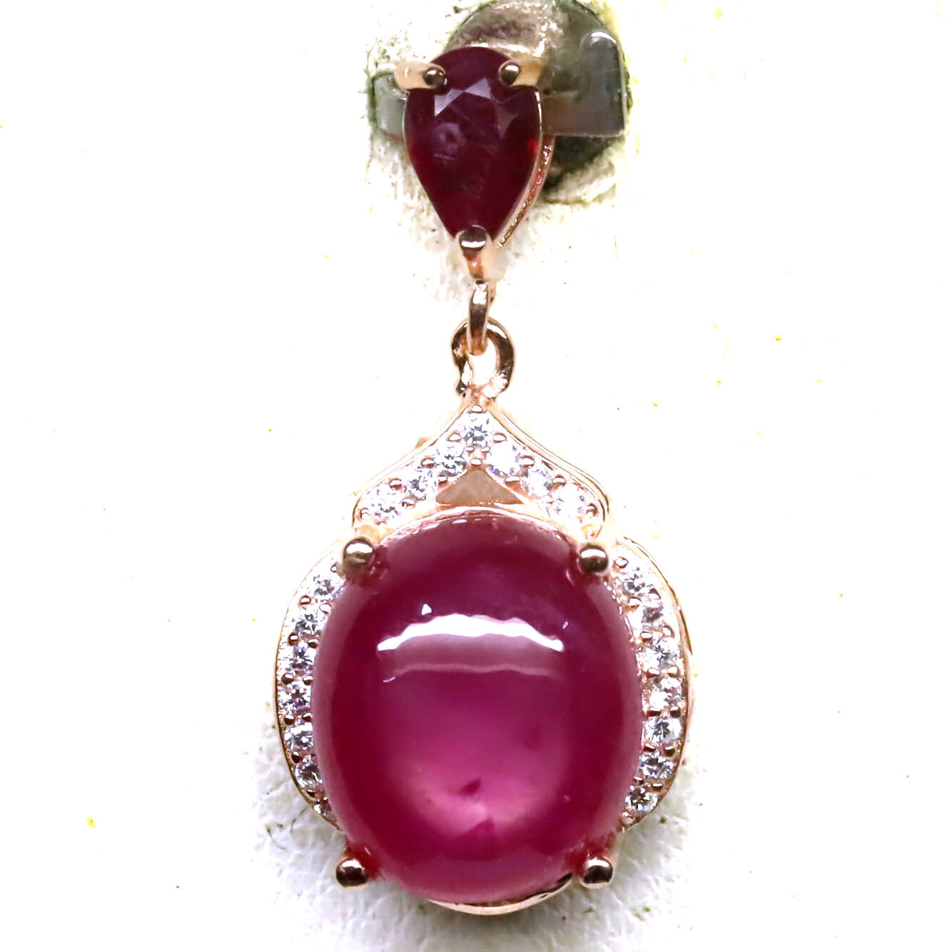925 Sterling Silver 9 x 11 mm. Pink Red Ruby & Zircon Pendant Rose Gold Coated