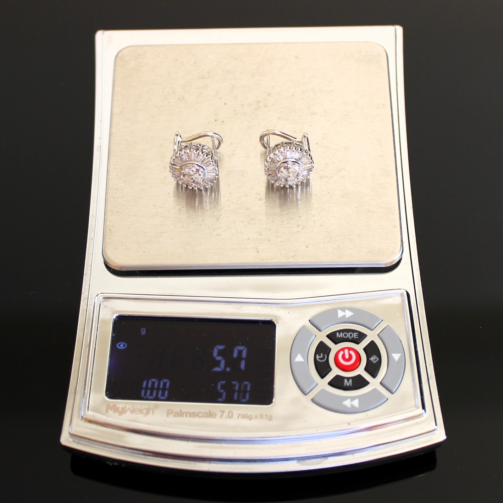 14K White REAL NATURAL Diamond Cluster Earrings 1.25CT Baguette HEAVY Omega Back