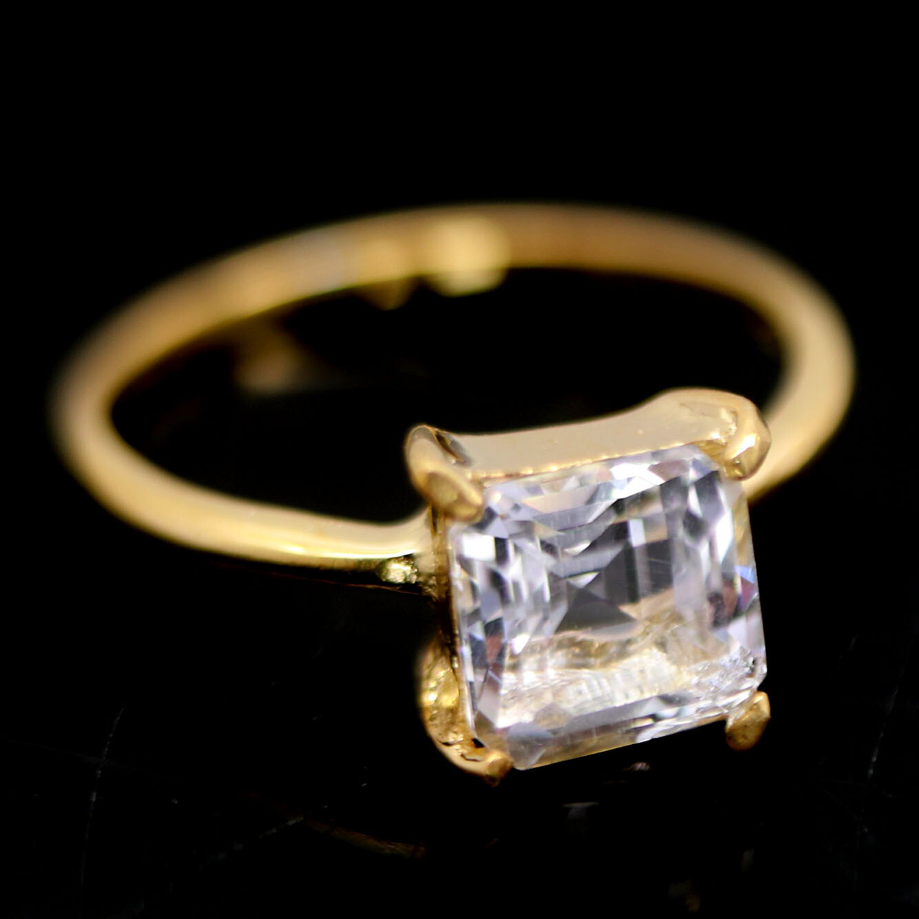 White Topaz Square Cut Ring 925 Sterling Silver Gold Plated Size 6.5