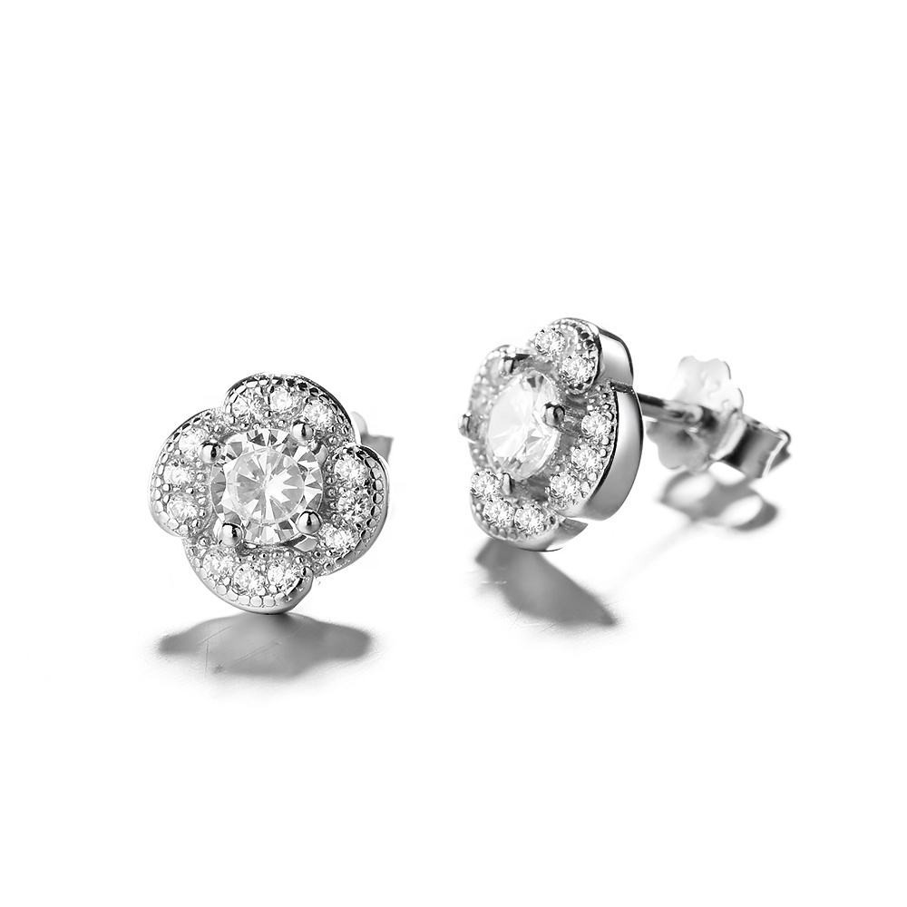 925 Sterling Silver Flower Stud Earrings Round CZ Halo Floral Jewelry Gift Women