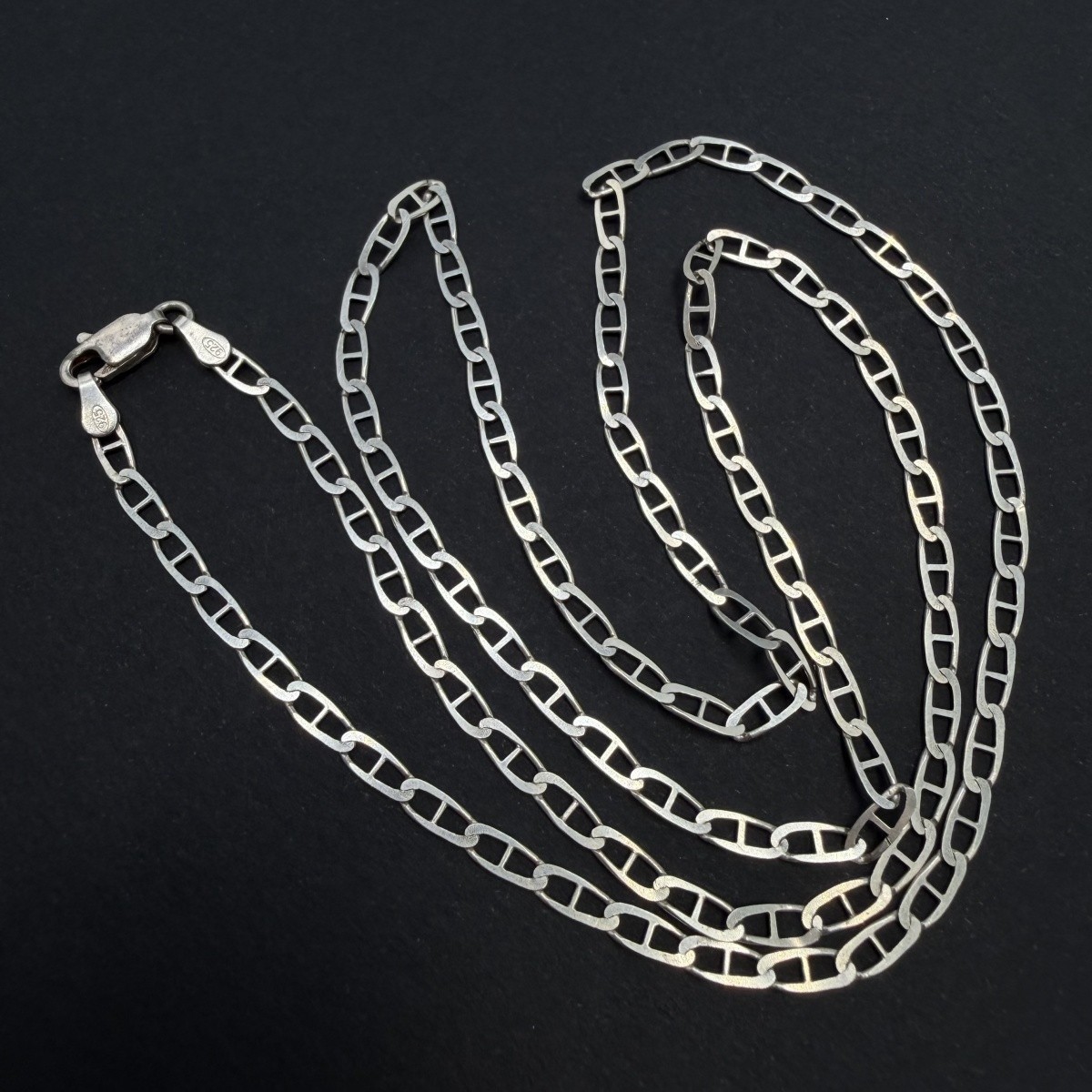 Vintage 925 Sterling Silver Mariner Anchor Chain Necklace Unisex 60cm